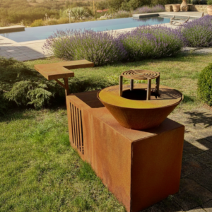 Brasero en acier corten artisanal fabriqué en Aveyron Cuisine extérieure avec brasero corten